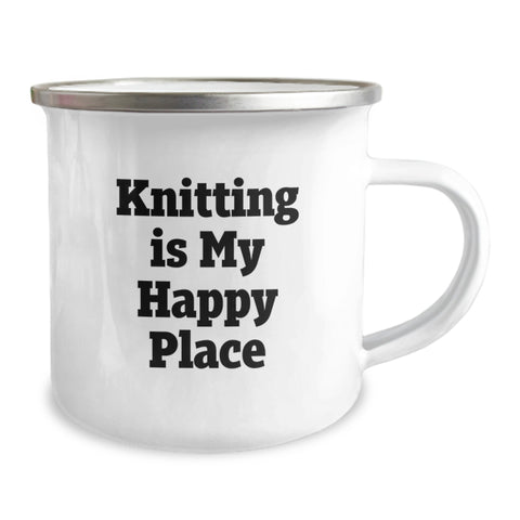 Image of Knitting Enthusiasts' Happy Place Camping Mug, Funny Quote Gifts for Knitting Lovers, Graduation Unique Gifts from Family - Image 2