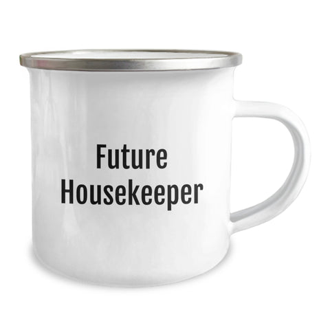 Image of Funny Future Housekeeper Housekeeper Gifts from Family for Birthday Unique Camping Mug, 'Future Housekeeper' Quote - Image 2