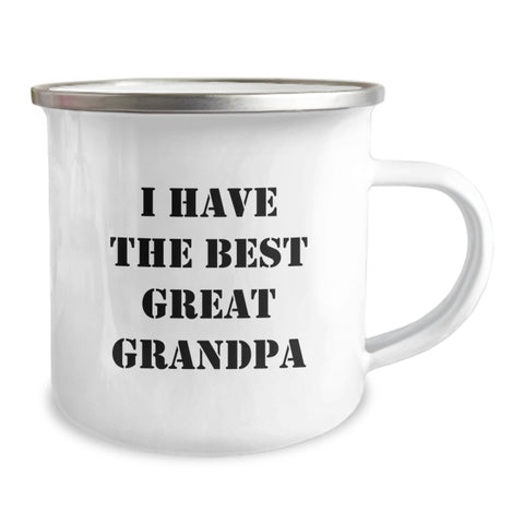 Image of Funny Grandpa Gifts for Men - 'I Have The Best Great Grandpa' Camping Mug, 12 oz Stainless Steel Enamel Finish, Perfect Birthday Present from Friends or Family - Image 2