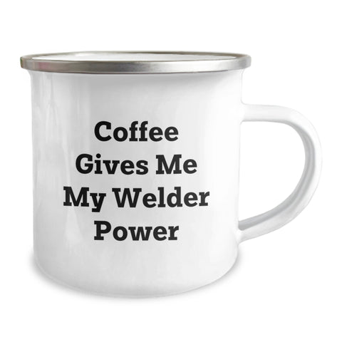 Image of Welder Gifts for Him from Family, Funny Coffee Mug for Graduation, 'Coffee Gives Me My Welder Power' - 12 oz Stainless Steel Camping Mug - Image 2