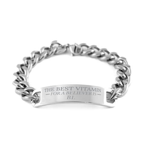 Image of Motivational Christian Stainless Steel Bracelet, The best vitamin for a believer is B1., Inspirational Christmas , Family, Anniversary Gifts For Christian Men, Women, Girls & Boys – front view