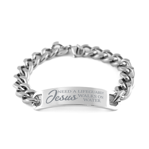 Image of Motivational Christian Stainless Steel Bracelet, Need a lifeguard? Jesus walks on water., Inspirational Christmas , Family, Anniversary Gifts For Christian Men, Women, Girls & Boys – front view