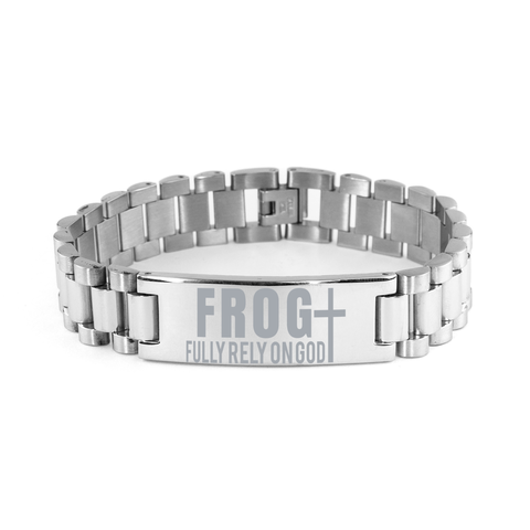 Image of Motivational Christian Stainless Steel Bracelet, FROG – front view
