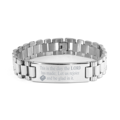 Image of Motivational Christian Stainless Steel Bracelet, This is the day the Lord has made; Let us rejoice and be glad in it., Inspirational Christmas , Family, Anniversary Gifts For Christian Men, Women, Girls & Boys