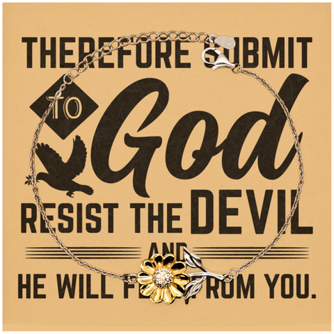 Image of Motivational Christian Stainless Steel Bracelet, Therefore submit to God. Resist the devil and he will flee from you., Inspirational Christmas , Family, Anniversary Gifts For Christian Men, Women, Girls & Boys