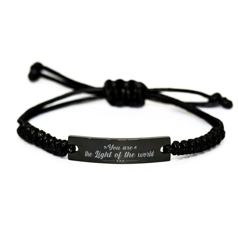 Image of Motivational Christian Black Rope Bracelet, You are the light of the world. , Inspirational Christmas , Family, Anniversary Gifts For Christian Men, Women, Girls & Boys – front view