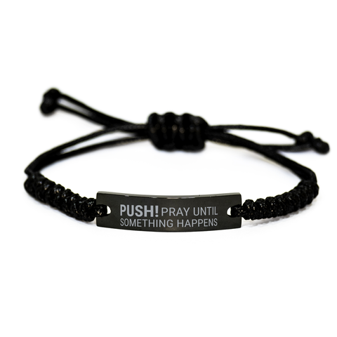 Image of Motivational Christian Black Rope Bracelet, PUSH! – front view