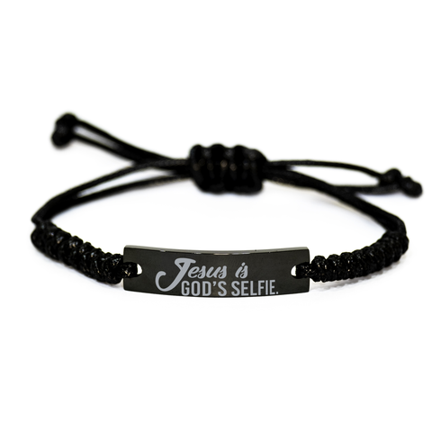 Image of Motivational Christian Black Rope Bracelet, Jesus is God – front view