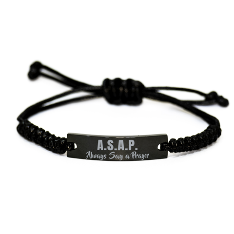 Image of Motivational Christian Black Rope Bracelet, a.s.a.p. – front view