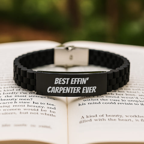 Image of Best Effin' Carpenter Ever Glide lock Clasp Birthday Unique Gift for Men, Funny Carpenter Enthusiast Jewelry, Gifts from Friends, Adjustable Silver Black Stainless Steel Silicone - 9.05-inch - Image 2