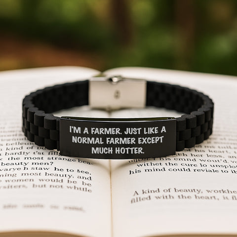 Image of Funny Farmer Gifts from Men to Friends, 'I'm A Farmer. Just Like A Normal Farmer Except Much Hotter.' Glide lock Clasp Black Stainless Steel Adjustable Bracelet for Graduation - Image 2
