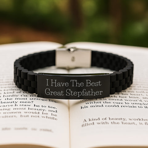 Image of Funny Stepfather Gifts, Inspirational Quote Glide lock Clasp Bracelet for Him, Adjustable Black Stainless Steel Silicone, Gifts from Men to Stepfather for Graduation Unique Gifts - Image 2