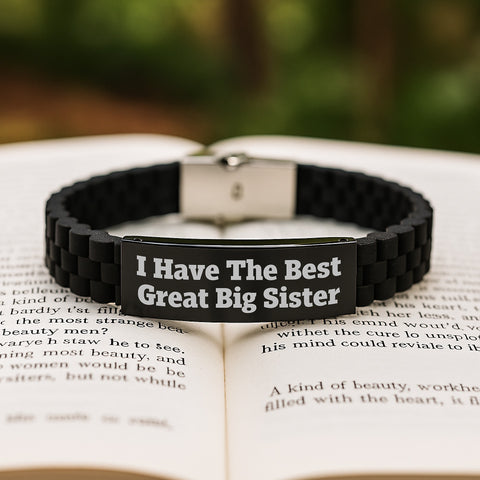 Image of Funny Big Sister Gifts from Men - Glide lock Clasp Adjustable Black Stainless Steel Silicone Bracelet with Quote 'I Have The Best Great Big Sister' for Graduation - Gifts for Big Sisters - Image 2