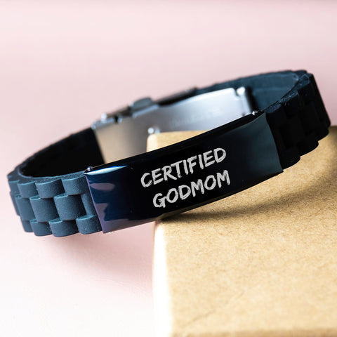 Image of Certified Godmom Funny Quote Glide lock Clasp Birthday Unique Gift for Women from Family - Adjustable Silicone Black Stainless Steel 9.05-inch Jewelry - Image 3