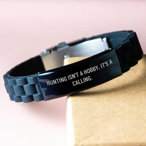 Image of Hunting Enthusiasts Gifts for Her - Funny Quote Glide lock Clasp Bracelet, Black Stainless Steel with Silicone, Adjustable, Mother's Day Unique Gifts from Family - Image 3