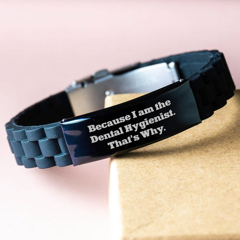 Image of Funny Dental Hygienist Gifts from Friends for Father's Day Unique Glide lock Clasp Bracelet, Because 'I Am The Dental Hygienist. That's Why.' - Image 3