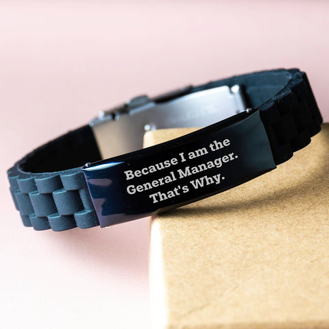 Image of Funny Quote General Manager Gifts for Men, Unique Glide lock Clasp Bracelet from Husband, Black Stainless Steel - Image 3