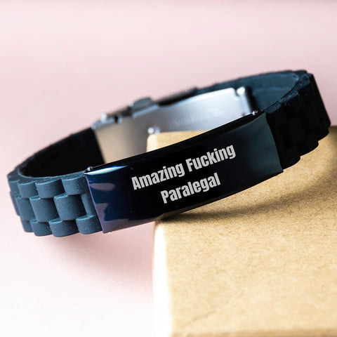 Image of Funny Paralegal Graduation Gifts from Friends, Paralegal Glide lock Clasp Bracelet for Women, Amazing F--king Paralegal Quote on Black Stainless Steel - Image 3