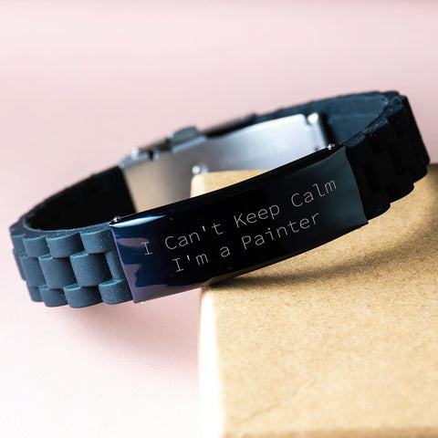 Image of Funny Painter Gifts for Men - 'I Can't Keep Calm I'm A Painter' Glide lock Clasp Bracelet, Black, Adjustable - Image 3