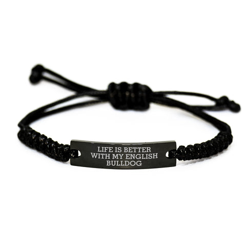 Image of Funny English Bulldog Rope Bracelet Gifts from Friends for Birthday Unique English Bulldog Lovers with Life Is Better With My English Bulldog Quote Rope Leather Cord Bangle - Image 1