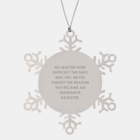 Image of Funny Inspirational Gifts for Insurance Adjuster Friends from Men, Christmas Unique Gifts for Insurance Adjuster, Snowflake Ornament, No Matter How Difficult The Days May Get. - Image 1