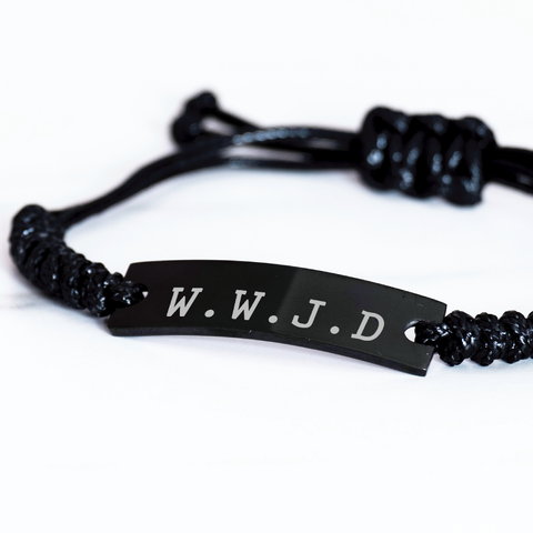 Image of Motivational Christian Black Rope Bracelet, W.W.J.D, -Inspirational Christmas, Family Gifts for Christian Men, Women, Girls & Boys
