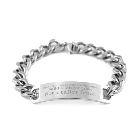 Image of Motivational Christian Stainless Steel Bracelet, If you are more fortunate than others, build a longer table, not a taller fence., Inspirational Christmas , Family, Anniversary Gifts For Christian Men, Women, Girls & Boys
