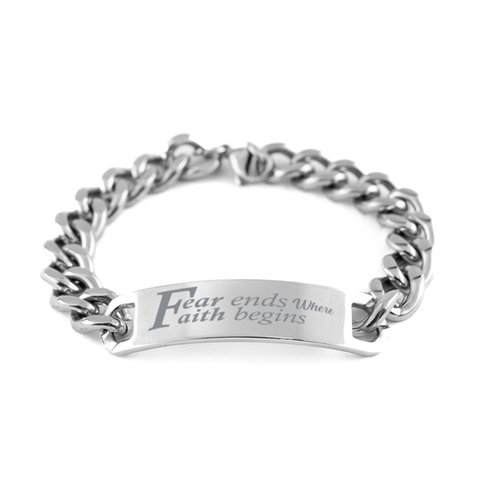 Image of Motivational Christian Stainless Steel Bracelet, Fear ends where faith begins., Inspirational Christmas , Family, Anniversary Gifts For Christian Men, Women, Girls & Boys