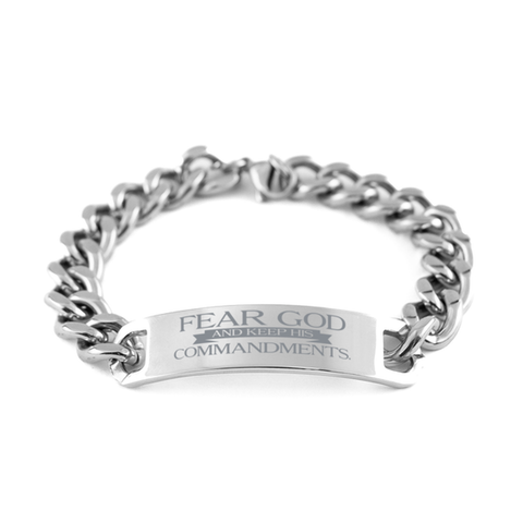 Image of Motivational Christian Stainless Steel Bracelet, Fear God and keep his commandments., Inspirational Christmas , Family, Anniversary Gifts For Christian Men, Women, Girls & Boys
