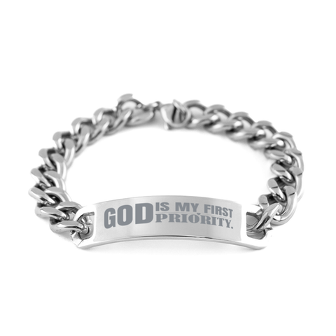 Image of Motivational Christian Stainless Steel Bracelet, God is my first priority., Inspirational Christmas , Family, Anniversary Gifts For Christian Men, Women, Girls & Boys