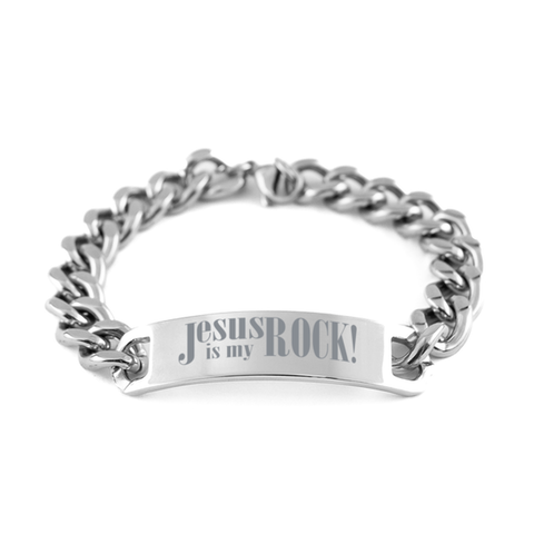 Image of Motivational Christian Stainless Steel Bracelet, Jesus Is My Rock!, Inspirational Christmas , Family, Anniversary Gifts For Christian Men, Women, Girls & Boys