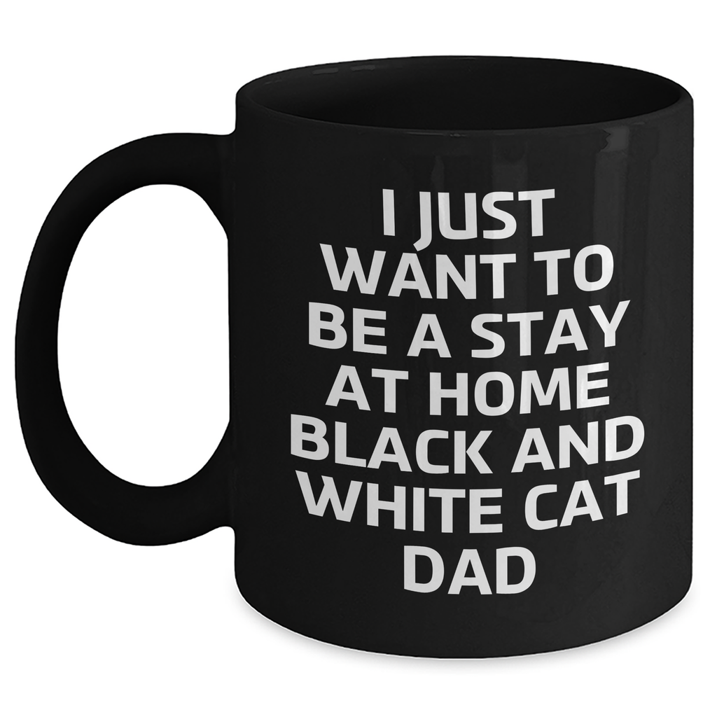 Funny Black and White Cat Gifts from Dad to Men, 'I Just Want To Be A Stay At Home Black And White Cat Dad' Father's Day Unique Gifts for Black Coffee Mug Lovers - Main