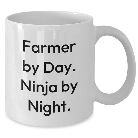 Image of Farmers' Humor White Coffee Mug - 'Farmer By Day. Ninja By Night.' Funny Gift for Farmers, Men, or Friends on Father's Day - Additional