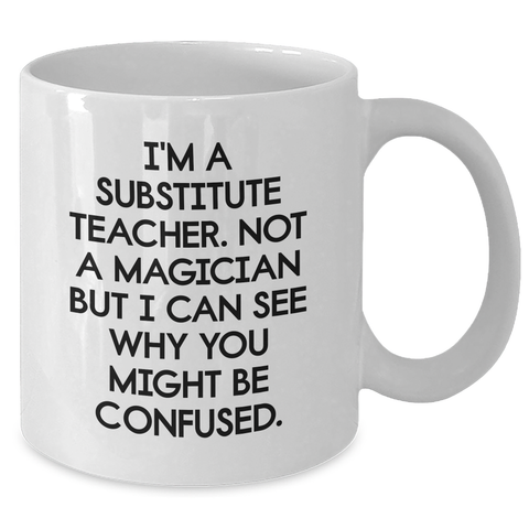 Image of Funny Substitute Teacher White Coffee Mug, Gifts from Men, Women, or Coworkers for Substitute Teacher, Father's Day Unique Gifts - Additional