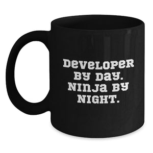 Developer Gifts for Men, Funny Black Coffee Mugs, 'Developer By Day. Ninja By Night.' Quote, Graduation Unique Gifts from Friends - Main