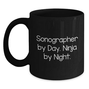 Funny Sonographer Gifts from Friends, Black Coffee Mug for Sonographer By Day - Ninja By Night, Birthday Unique Presents - Main