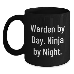 Funny Warden Gifts for Men, Warden By Day Ninja By Night Black Coffee Mug, Christmas Unique Gifts from Friends - Main