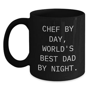 Funny Chef Gifts from Men to Wife on Valentine's, Black Coffee Mug for Chef By Day, World's Best Dad By Night. - Main
