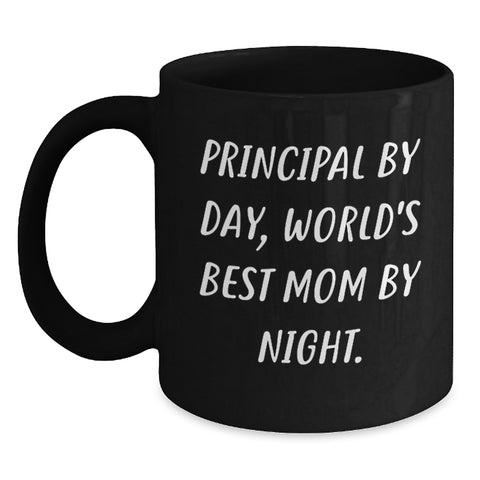 Image of Principal Mom Black Coffee Mug Funny Gifts from Mom for Principal by Day World's Best Mom by Night Unique Valentine's Gifts - Main