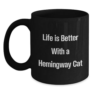 Hemingway Cat Enthusiast Funny Black Coffee Mug - Gifts from Friends, Coworkers, Family for Birthday Unique Gifts - Main