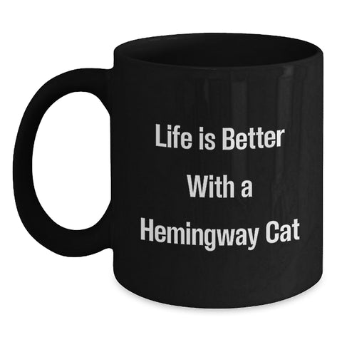 Image of Hemingway Cat Enthusiast Funny Black Coffee Mug - Gifts from Friends, Coworkers, Family for Birthday Unique Gifts - Main