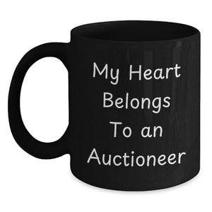 Funny Auctioneer Gifts for Men, Gifts from Friends to Auctioneer, Black Coffee Mug, My Heart Belongs To An Auctioneer, Birthday Unique Gifts for Auctioneer - Main