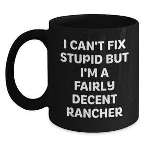 Funny Rancher Gifts from Men to Friends, 'I'm a Decent Rancher' Black Coffee Mug for Christmas Unique Presents - Main
