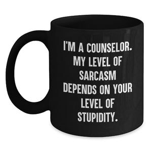 Fun Christmas Unique Gift for Counselor Friends with Sarcastic Humor Black Coffee Mug - Main