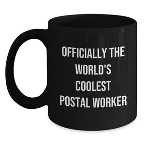 Funny Postal Worker Gifts for Him, Officially The World's Coolest Postal Worker Black Coffee Mug, Perfect Birthday Unique Gifts from Friends to Coworkers - Main
