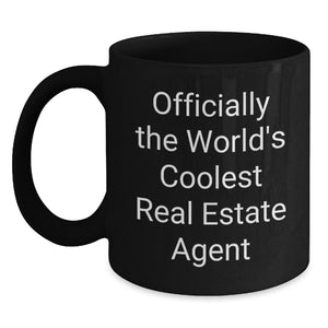 Gifts from Friends Real Estate Agent Black Coffee Mug, 'Officially The World's Coolest Real Estate Agent' Quote, Unique Graduation Gifts for Men, Women, Coworkers, Family, Friends - Main
