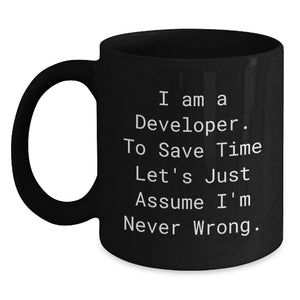 Funny Developer Black Coffee Mug, Valentine's Unique Gifts for Developer Friends from Men, 11oz or 15oz Black Ceramic Mug, Perfect for Developer Coworkers - Main