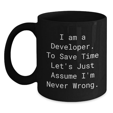 Image of Funny Developer Black Coffee Mug, Valentine's Unique Gifts for Developer Friends from Men, 11oz or 15oz Black Ceramic Mug, Perfect for Developer Coworkers - Main
