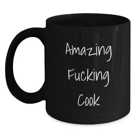 Image of The Funny Cook Gifts, 'Amazing F--king Cook' Inspirational Quote, Black Coffee Mug for Friends, Family, Men, or Women on Graduation Day - Main