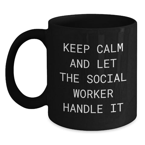 Image of Keep Calm Social Worker Gifts, Funny Graduation Mugs for Men Women Friends, Black Coffee Mug from Coworkers Family, Perfect for Social Worker Day - Main